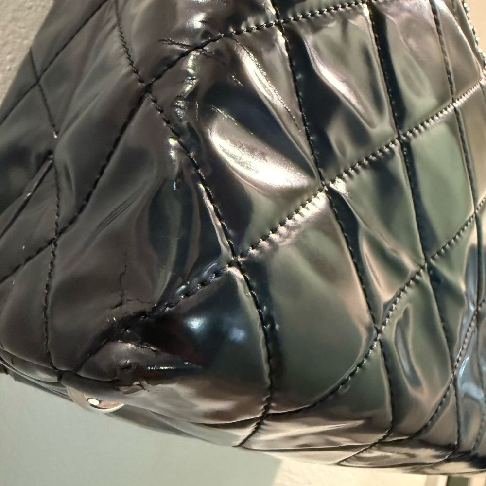 Chanel Black Quilted  Patent Leather Tote with Chain Shoulder Straps - Picture 9 of 13